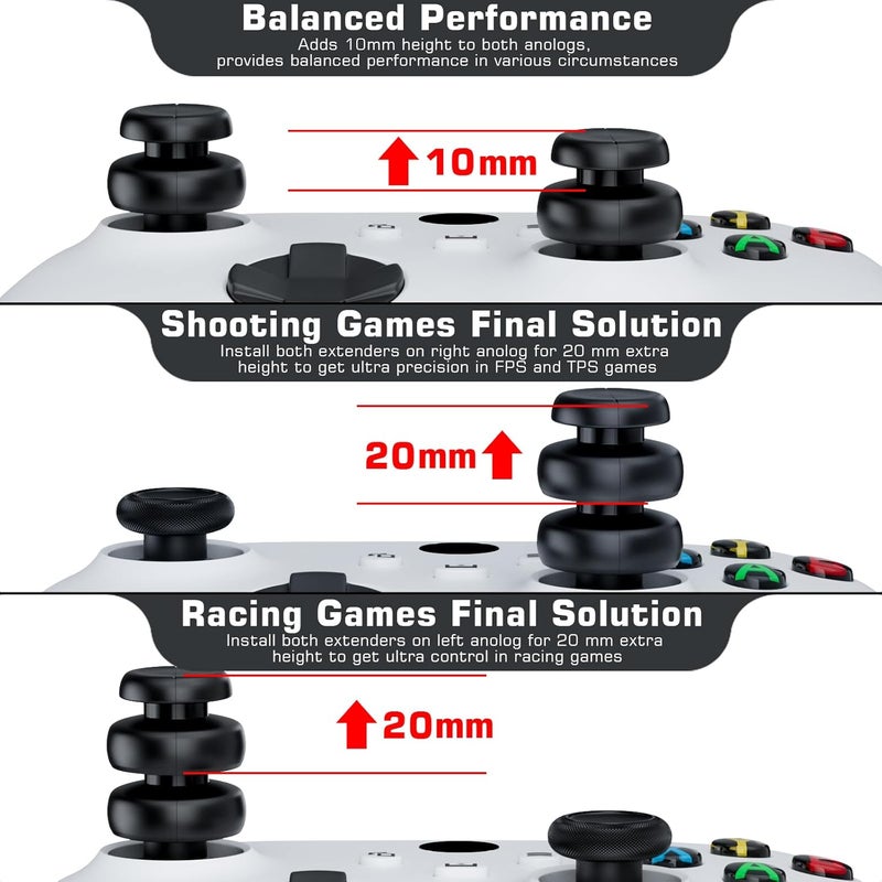 PlayRealm NO FALLING OFF Thumbstick Extender & Silicone Grip Cover 2 Sets for Xbox Series X/S & Xbox One S/X Controller(Turbo Red) - Image 5